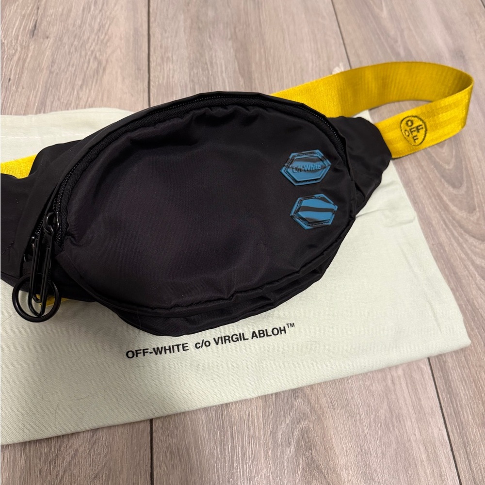 Off-White Black Nylon Belt Bag with Yellow Strap
